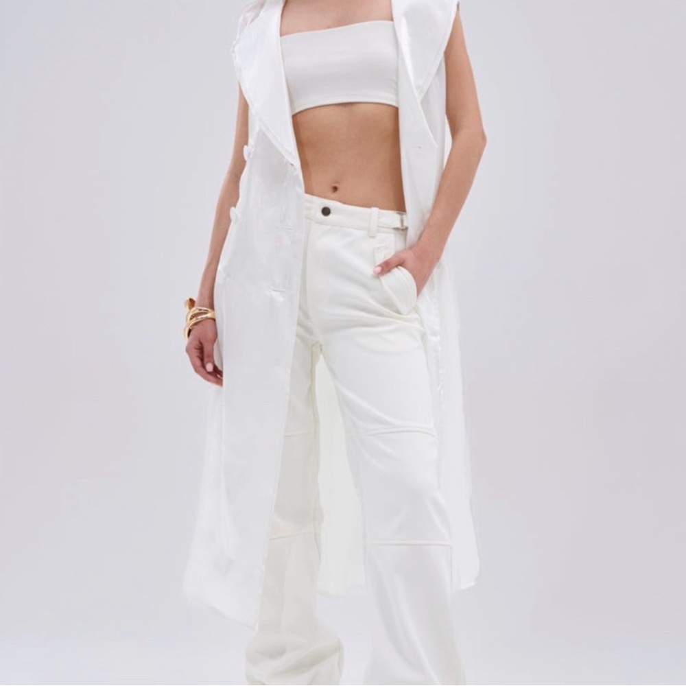 AKIRA White Belted Midi Sheer Coat Dress/Duster - Picture 6 of 6